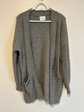 Women’s Pink Rose Grey Cardigan, Long Sleeves, With Pockets, Size XL